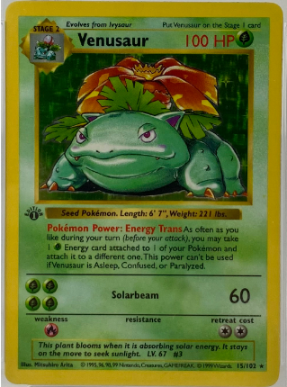 1999 Pokémon Base Set 1st Edition Holo Venusaur #15 - $28,255