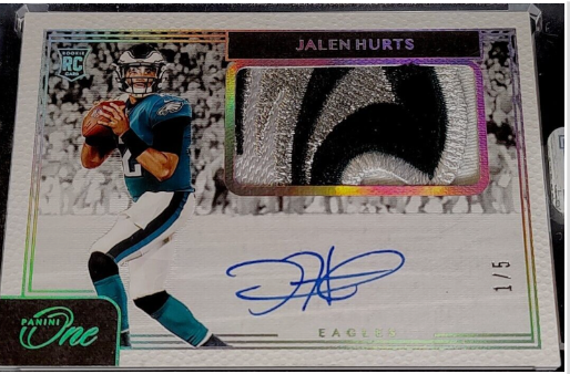 2020 Panini One Rookie Patch Autographs Platinum Jalen Hurts /5 #14 - $15,000