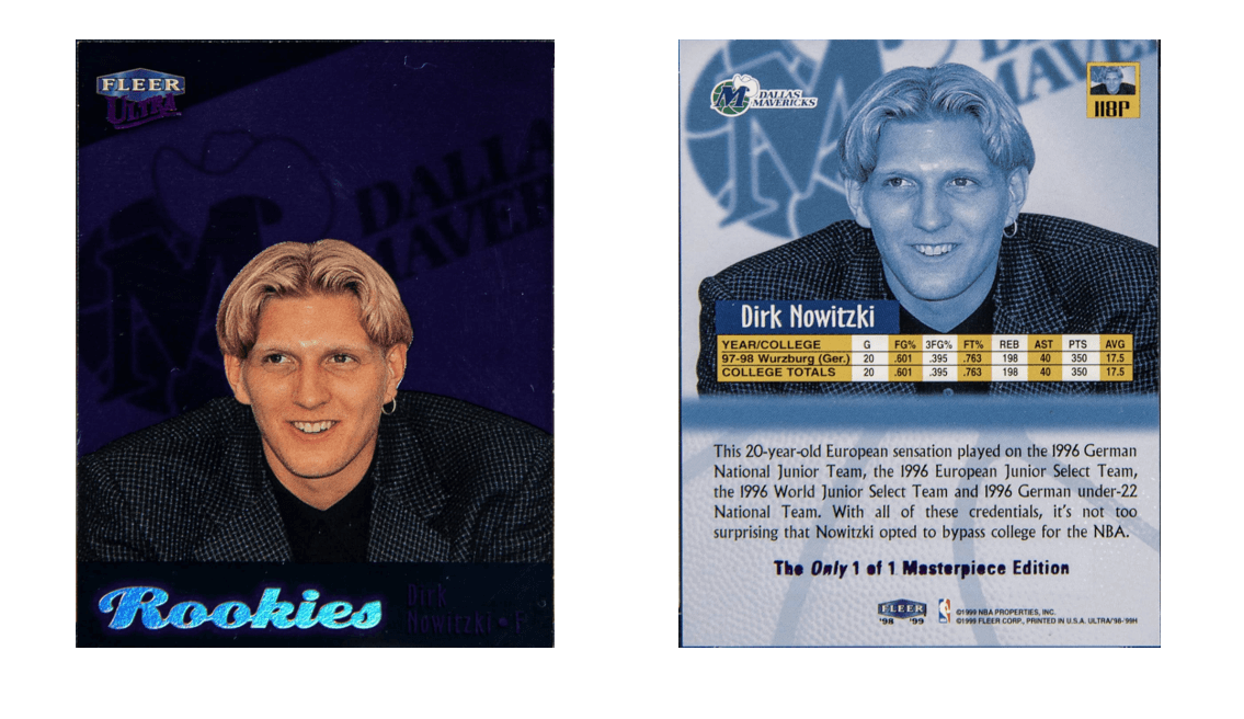 1998 Fleer Ultra Masterpiece Edition Dirk Nowitzki Rookie Card #118 1/1