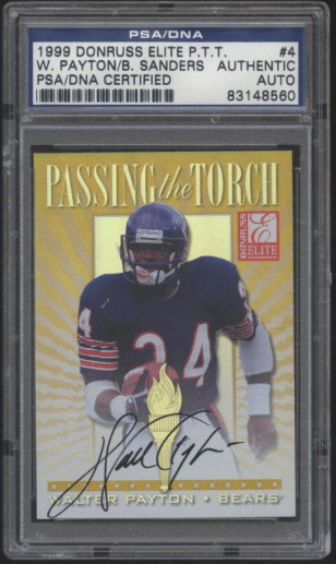 1999 Donruss Elite Passing the Torch Autographs #4A Walter Payton/Barry Sanders