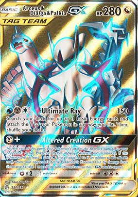 arceus tag team pokemon card Arceus & Dialga & Palkia GX (Alternate Full Art) 221/236 - SM Cosmic Eclipse Holofoil