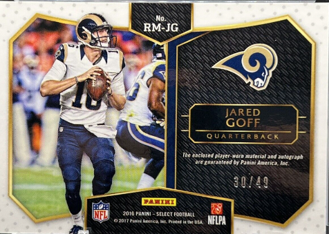 2016 Donruss Rookie Phenom Jerseys #21 Jared Goff - - Jersey Card - NM-MT