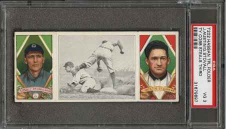 1912 T202 Hassan Triple Folders Hassan Austin / George Stovall / Ty Cobb Steals Third
