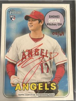 2018 Topps Heritage Real One Shohei Ohtani Auto Red Ink /69 #ROASO - $4,500 - $8,000