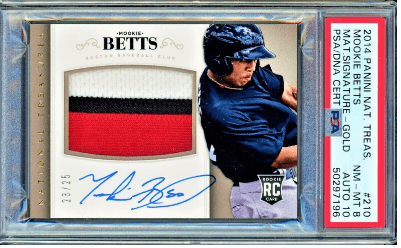 2014 National Treasures Mookie Betts RC #210 Autograph Jersey #/25