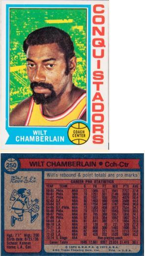 1974 Topps Wilt Chamberlain #250 - $37,200