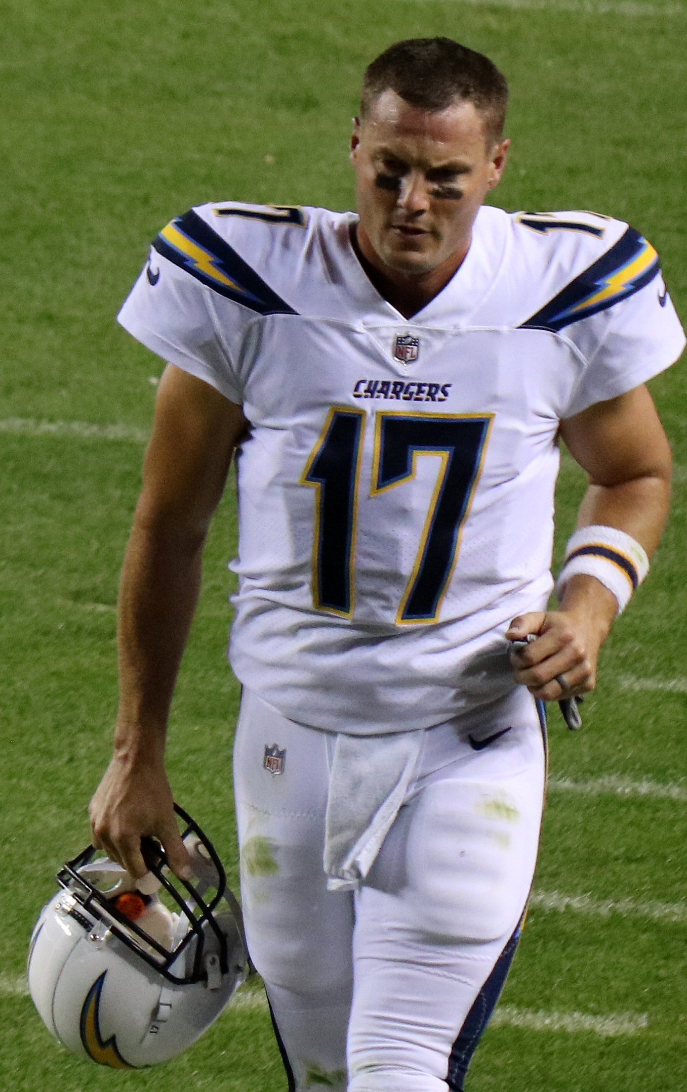 Philip Rivers player worn jersey patch football card (San Diego