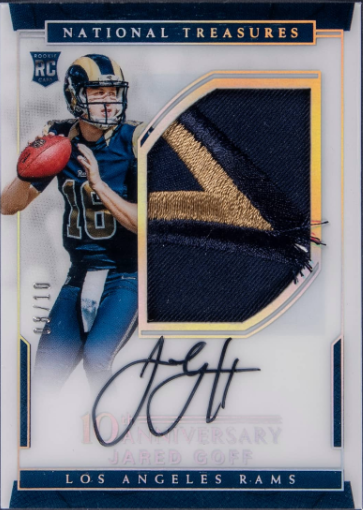 Jared Goff player worn jersey patch football card (Los Angeles