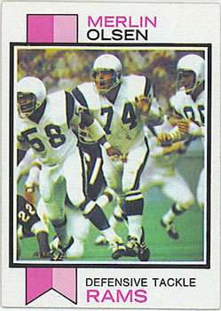 MERLIN OLSEN 1969 LOS ANGELES RAMS TOPPS CARD #34 DEF. TACKLE HALL OF FAMER