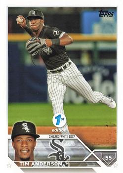 Tim Anderson player worn jersey patch baseball card (Chicago White Sox)  2021 Topps Walmart Holiday #WRCTA