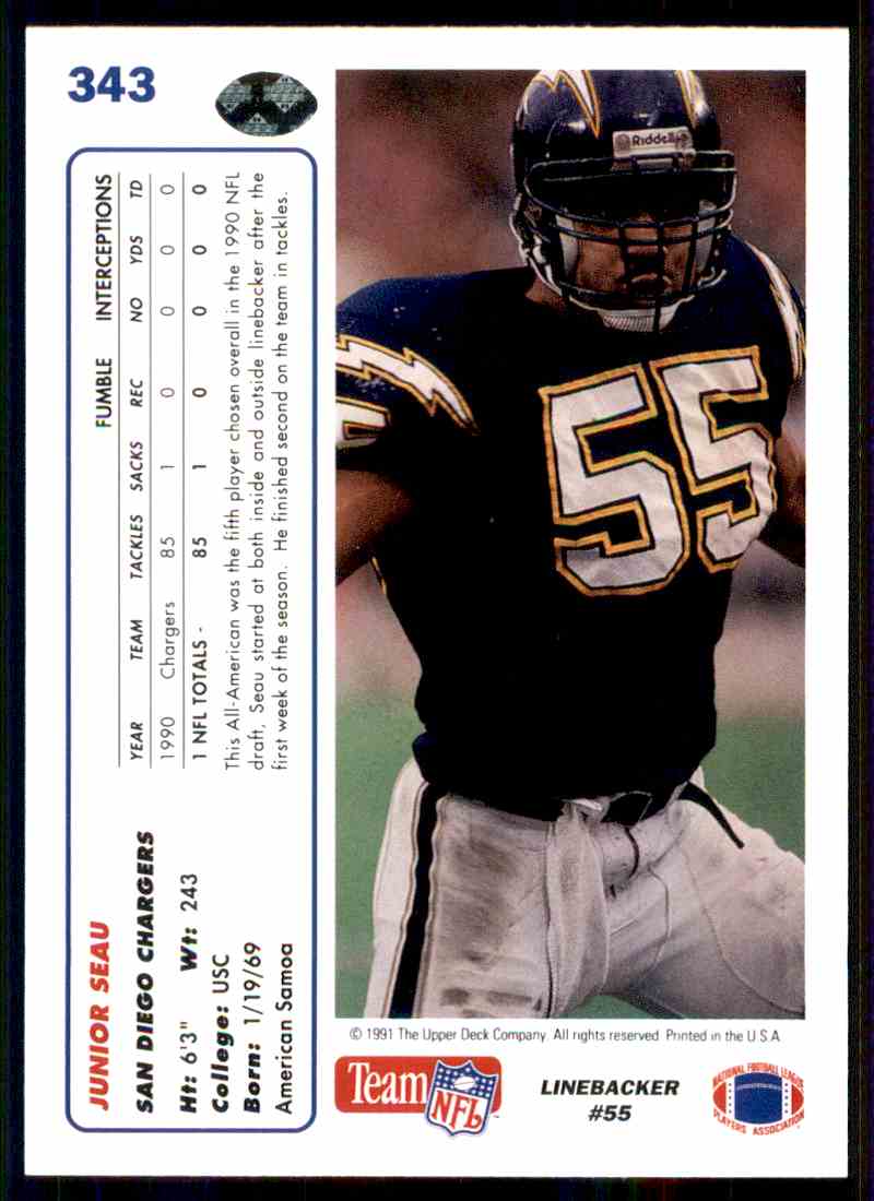 SOLD 6137 2002 Topps Stadium Club Pro Bowl Junior Seau jersey #d1375/1499  #HM-JS - Sportsnut Cards