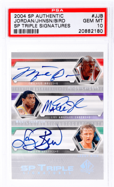 2004 SP Authentic Michael Jordan/Magic Johnson/Larry Bird Signatures Triple Auto