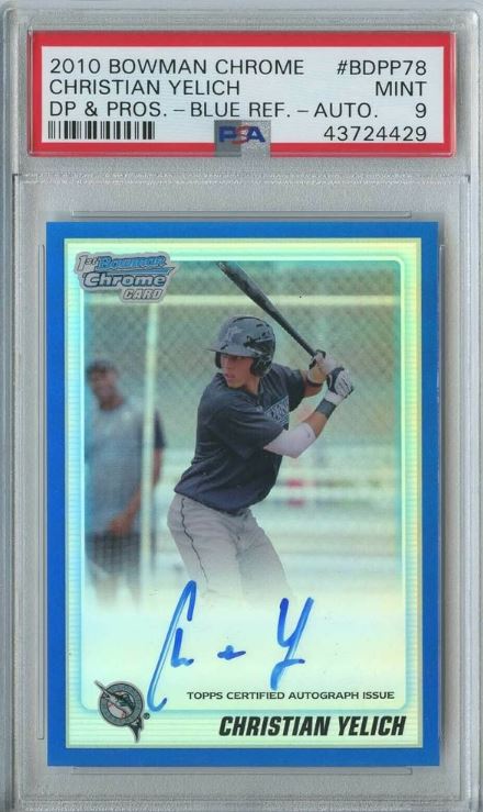 2010 Bowman Chrome Draft Picks & Prospects Christian Yelich #BDPP78 (BLUE REFRACTOR-AUTOGRAPH)