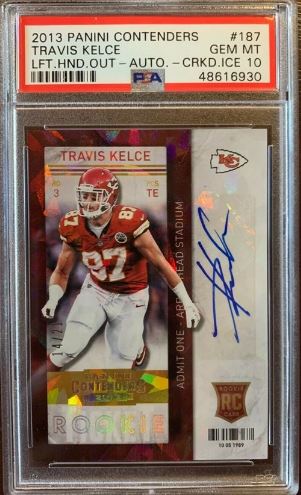 2013 Panini Contenders Travis Kelce #187 (LEFT HAND OUT-AUTOGRAPH-CRACKED ICE) RC