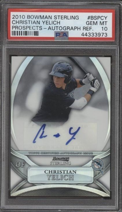 2013 Bowman Sterling Prospects Christian Yelich Rookie Card #BSPCY (AUTOGRAPH REFRACTOR)