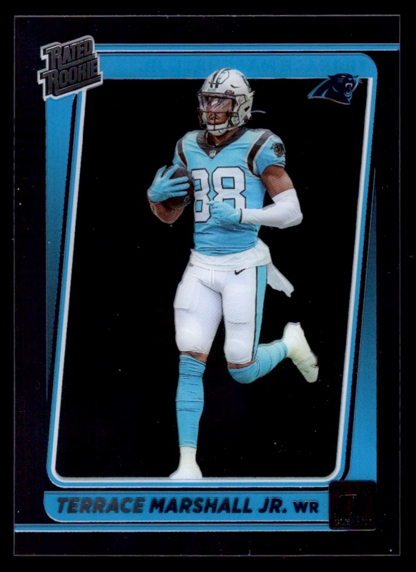 Terrace Marshall Jr. player worn jersey patch football card (Carolina  Panthers) 2021 Panini Absolute Rookie Force #RFTMA