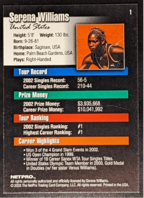 2003 NetPro Serena Williams Rookie Card #1