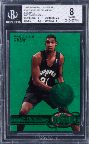 1997-98 Metal Universe Precious Metal Gems Emerald Tim Duncan #66 - $218,400