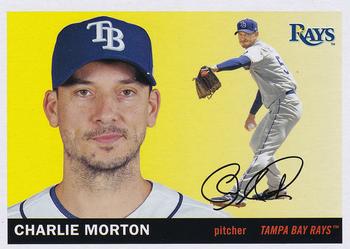 Charlie Morton player worn jersey patch baseball card (Tampa Bay Rays) 2020  Topps Heritage Clubhouse Collection #CCRCM