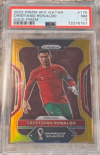 2022 Panini Prizm World Cup Cristiano Ronaldo Gold Prizm Jersey /10 #D