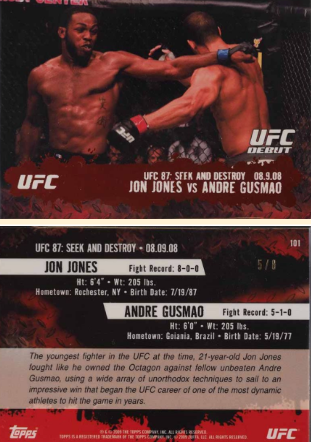 2009 Topps UFC Red Jon Jones Rookie #101 /8 - $7,100