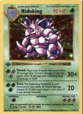 1999 Pokémon Base Set 1st Edition Nidoking #11- $13,100