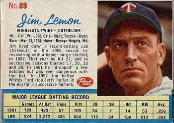 1963 Topps # 369 Jim Lemon Minnesota Twins (Baseball Card)  Dean's Cards 5 - EX Twins : Collectibles & Fine Art