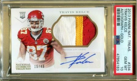 2013 National Treasures Travis Kelce #334 (AUTOGRAPH GOLD) RC