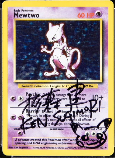 1999 Pokémon Base Set Holofoil Mewtwo Ken Sugimori Auto #10