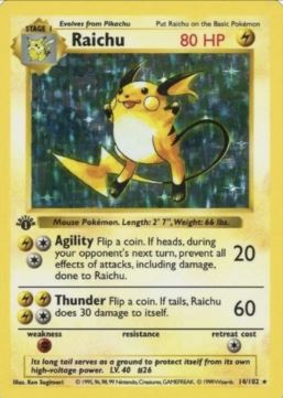 1999 1st Edition Shadowless Raichu #14  - $17,100