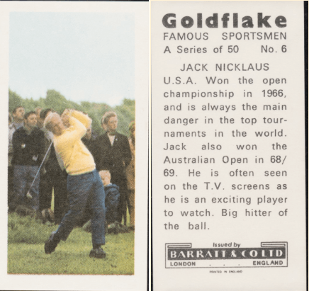 1971 Barratt & Co. Ltd. Goldflake "Famous Sportsmen" Jack Nicklaus #6