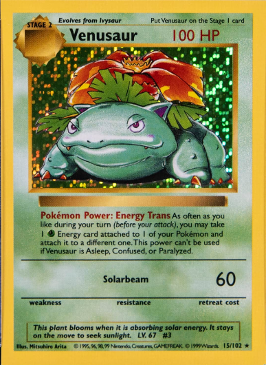 1999 Pokémon Disco Holo Test Print Shadowless Rare Holofoil #15 Venusaur- $13,499