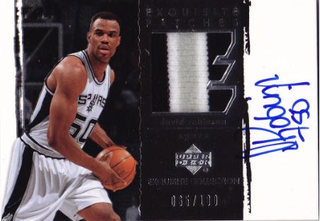 2003-04 Exquisite DAVID ROBINSON Auto 3 Color Patch Card /100