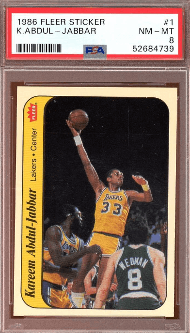 1986-87 Fleer Stickers Kareem Abdul-Jabbar Basketball Card #1