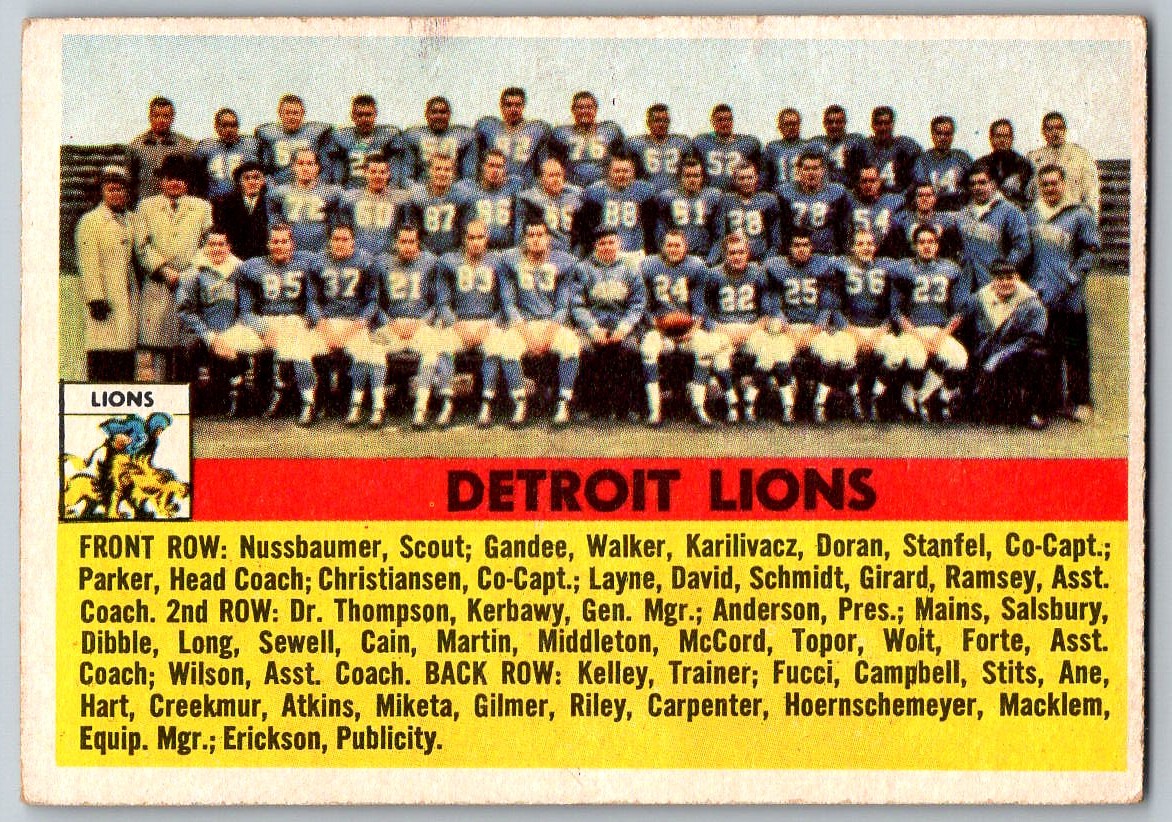 1958 Topps Football Card #115: Detroit Lions Team