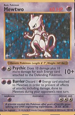 1999 Pokemon Base Set Shadowless #10/102 Mewtwo Value null