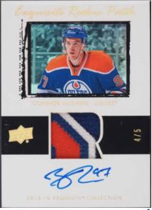 2015 Upper Deck Exquisite '03 Rookie Tribute Gold Spectrum Connor McDavid Patch Autograph /5  – $72,000