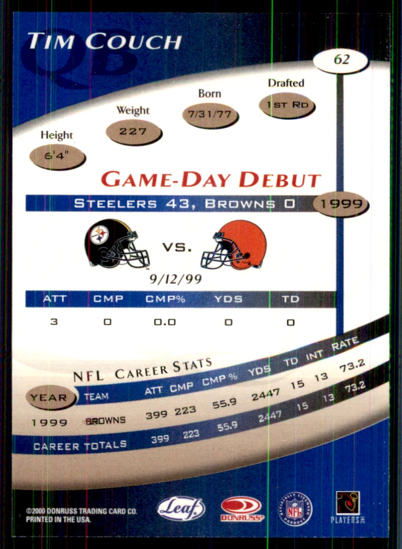 Tim Couch Cards: Values, Rookies | Collectibles.com
