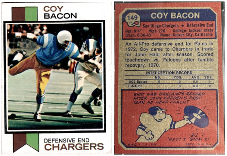 1973 Topps San Diego Charges Coy Bacon #149