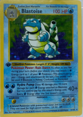 1999 Base Set Shadowless 1st Edition Holo Blastoise #2/102 - $80,000