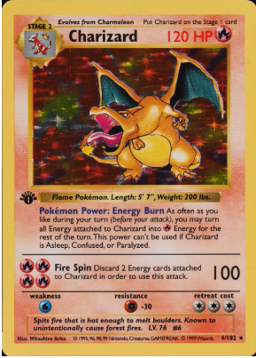 1999 First Edition Base Set Shadowless Charizard Holo #4 - $420,000