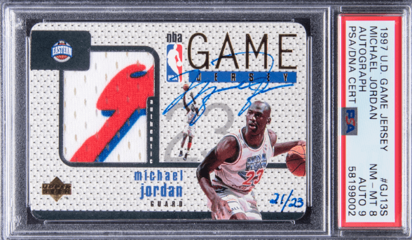 1997 Upper Deck Game Jersey #GJ13 Michael Jordan Signed NBA All-Star Game Used Patch Card (#21/23) - $2,052,000