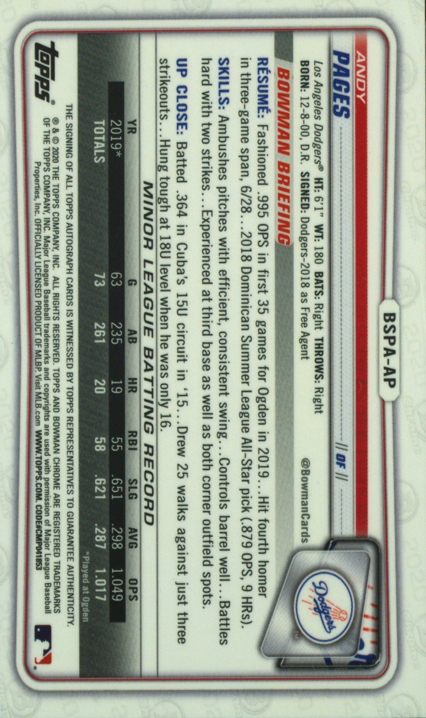 Andy Pages Cards: Values, Rookies | Collectibles.com