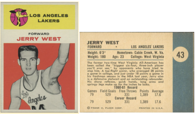 1961 Fleer Jerry West Rookie Card #43