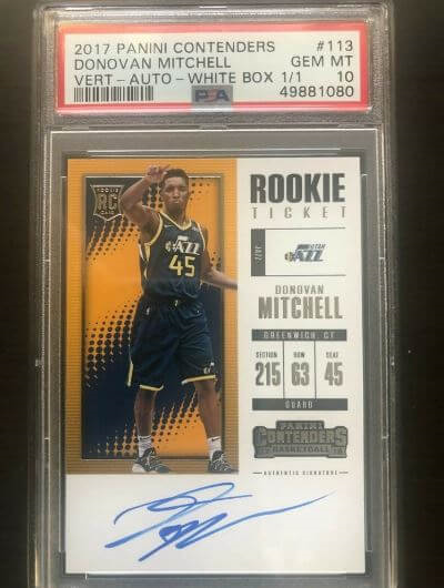 2017 Panini Contenders Donovan Mitchell RC Vertical Autograph White Box #113 1/1