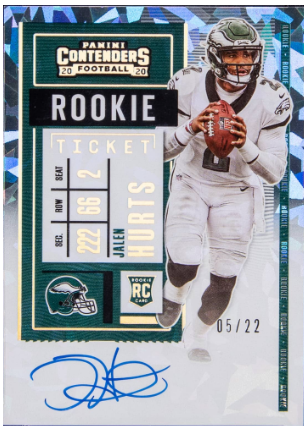2020 Panini Contenders Rookie Ticket Team Helmet Autographs Cracked Ice Jalen Hurts Signed Rookie Card /22 #122 - $21,600