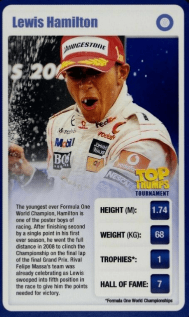 2009 Top Trumps Tournament Sporting Heroes Lewis Hamilton