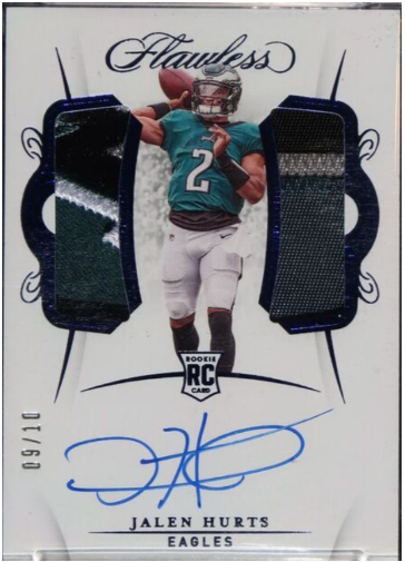 2020 Panini Flawless Jalen Hurts Blue Dual Patch Auto /10 #RDPAHU - $29,900
