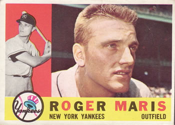 Issued by Topps Chewing Gum Company, Roger Maris, Outfielder, Kansas City  Athletics, from the 1959 Topps Regular Issue series (R414-14), issued by  Topps Chewing Gum Company.