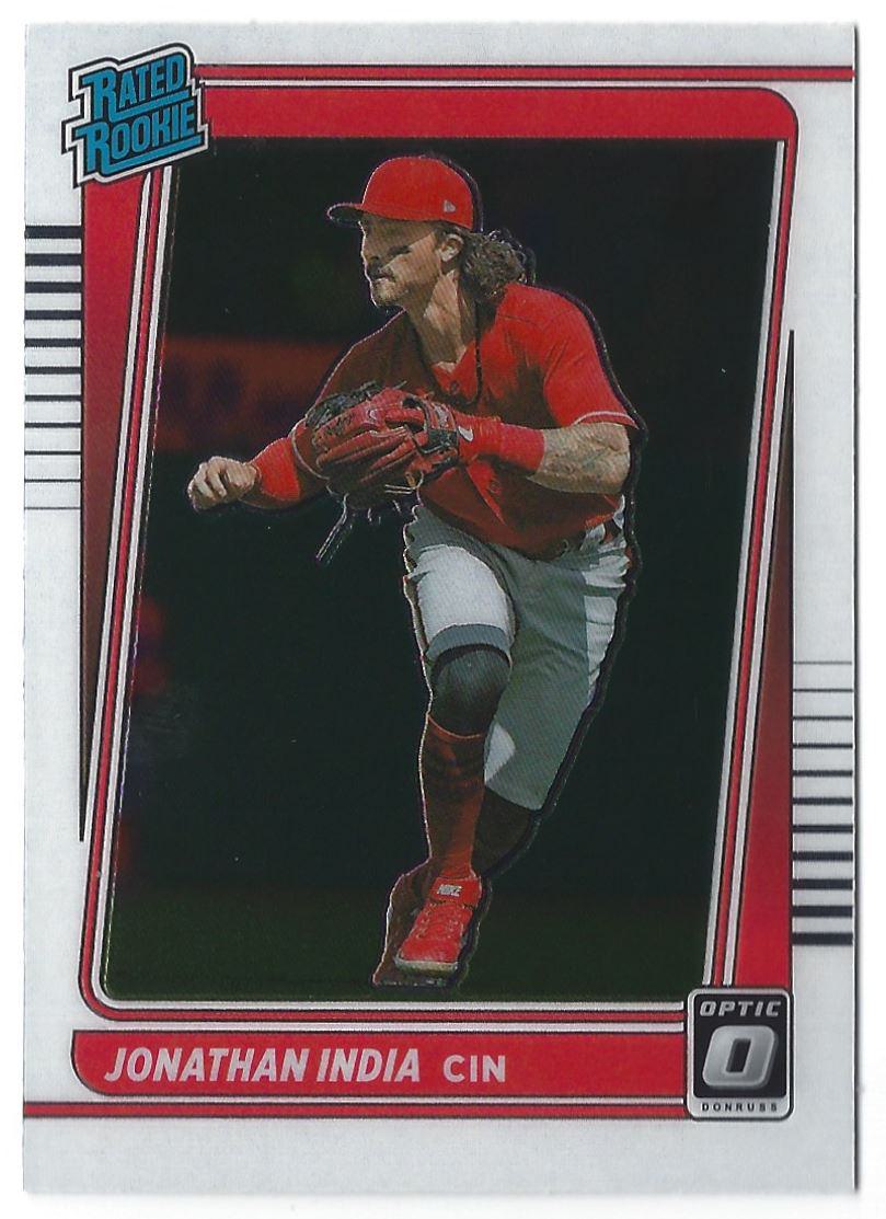 Jonathan India player worn jersey patch baseball card (Cincinnati Reds)  2020 Panini Elite Extra Prospect #PMJI